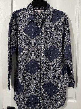 Victoria's Secret Navy Bandana Print Button-Up Shirt